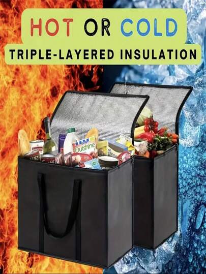 Large/Extra Large Insulated Bag: Keeps Food Warm/Cold For Hours - Grocery Tote, Soft Cooler Bag, Pizza Warmer Bag, Zippered Gift Bag, Lightweight And Reusable Soft Sided Cooler Bag, Portable Cold/Hot Food Delivery Bag For Car Trips, Picnics, Barbecues, Camping, Outdoor Activities