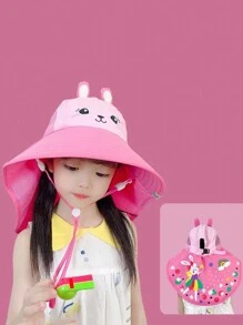1 pieza Sombrero de sol infantil transpirable y suave con diseño de dibujos animados, gorra de playa de ala ancha ajustable para niños y niñas