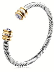 1 Pc Stainless Steel Cable Bracelet With 12 Birthstones And Zirconia, Suitable For Women