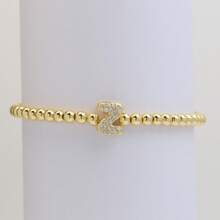 Pulseira com Contas Iniciais de 4mm A-Z, Revestida a Ouro 18K com Micro Pavê de CZ, Formato de Balão Bolha, Cordão Elástico, Joia Simples para Presente Feminino