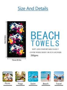 1pc Video Game Controller Tie Dye Beach Towel, Super Soft Absorbent Oversized Beach Blanket, Suitable For Travel, Swim Pool, Diving, Surfing, Yoga, Camping, Available In Adult And Kid Sizes, Beach Accessory Summer Travel, Vacation Holiday Beach Essentials