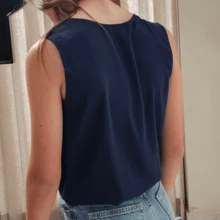 Blusa, top, camiseta, playera, sin manga, escote abierto, moderno, color azul. - Azul - Ver 3