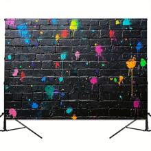 1pc Polyester Graffiti Brick Wall Backdrop Banner, Splashing Paint Design, Multipurpose Decoration For And General Celebration Events, No Electricity Needed - Versatile Photo Prop, Suitable For Room And Party Decor