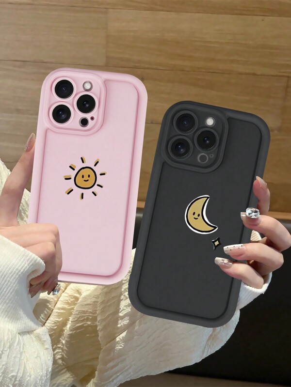 1 Pair Full Phone Camera Lens Cover, Sun & Moon Design, Compatible With IPhone 16, 13, 15, 15 Pro, 14 Pro, 14 Plus, 7/8 Plus, 11, 12 Pro Max, 13, 14 Pro Max, Great Gift For Friends, Family, Valentine's Day