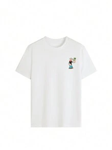 2026tops Dam T-shirt med tecknat bokstävertryck, rund hals, kort ärm, modern och mångsidig för vardagsbruk, vår-/sommartoppar - Vitt - Visa 5