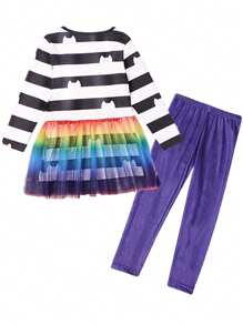 2件套 女孩生日派对、万圣节嘉年华服装连衣裙+裤子 - 黑與白 - 查看 8