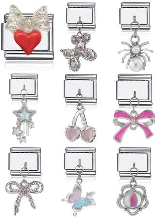 1pc 2025 Valentine's Day Premium 9mm Wide 1-Heart Cross & Number Alphabet DIY Italian Drip Oil Charming Couple Bracelet Stainless Steel Jewelry Making Accessory