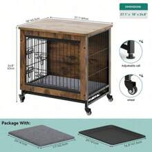 YITAHOME Dog Crate Furniture With Cushion, Dog Kennel Indoor With Wheels, Dog Crate End Table With Tray, 27" Dog Cage With Double Doors For Small Dog - màu nâu - Xem 4