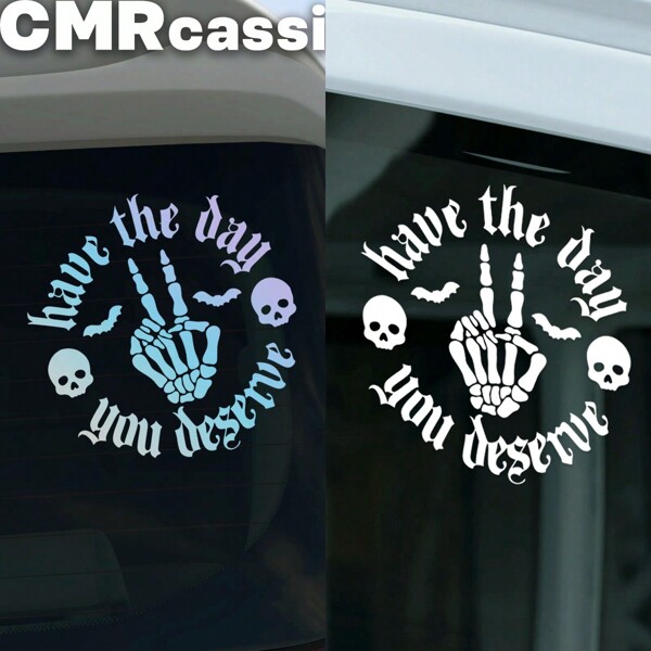1pc Skeletal Wave Decal, Car Decal, Spooky Car Decals, Wave Decal, Skeleton Hand Decal, Bats Decal, For Girl