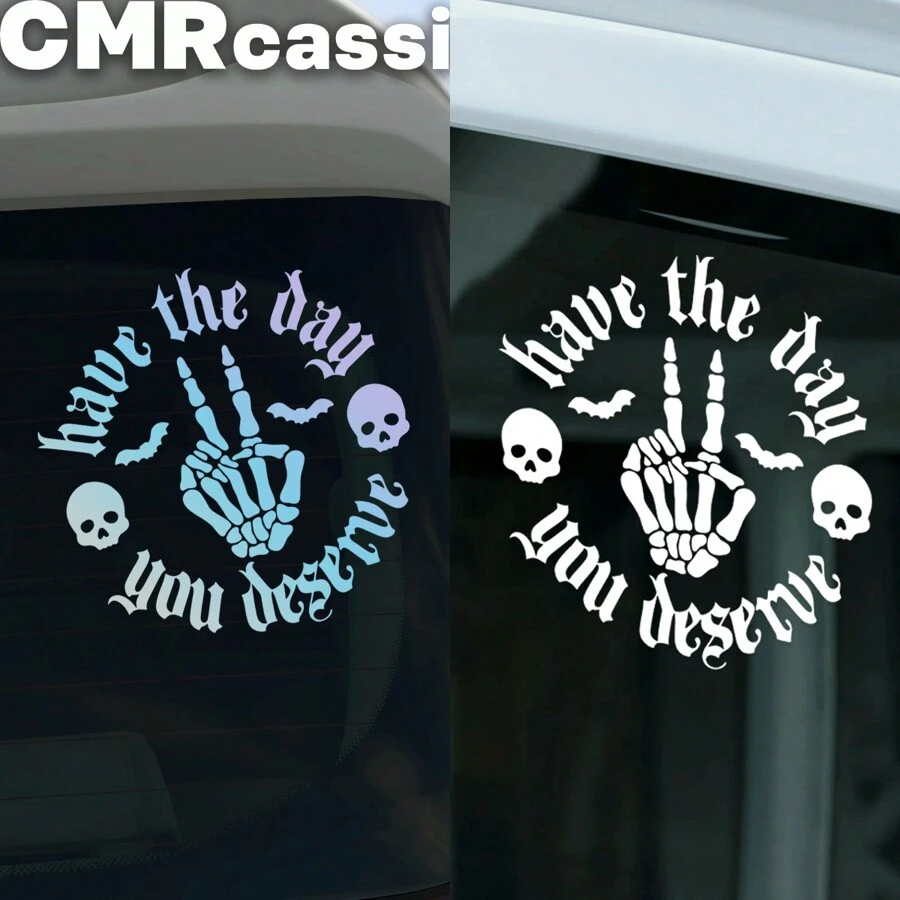 1pc Skeletal Wave Decal, Car Decal, Spooky Car Decals, Wave Decal, Skeleton Hand Decal, Bats Decal, For Girl