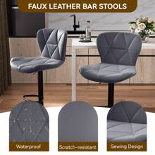 Nalupatio Bar Stools Set Of 2, Modern Upholstered Swivel Bar Stools, Adjustable Counter Height With Backrest And Footrest, Counter Height Bar Stools For Bars, Kitchens, Restaurants - Màu xám đen - Xem 7