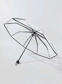 1pc Transparent Folding Umbrella, Self-Open/Close, Plastic, Cute, Thick, Suitable For Students Summer Cooling,Beach,Travel