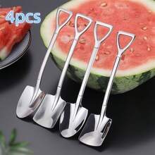 Juego de 4 cucharas de acero inoxidable en forma de pala - Versátiles para postres, sandía y helados - Utensilios de cocina - Astilla - Ver 9