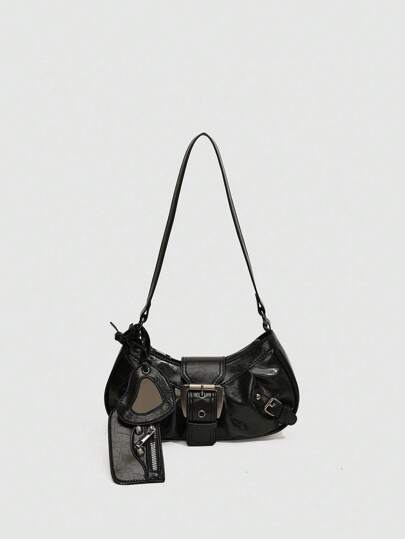 ROMWE Grunge Punk 1个Y2K哥特风铆钉装饰复古方形装饰女士单肩包，适合日常出行，是音乐节、摇滚风格和2000年代时尚的理想之选。