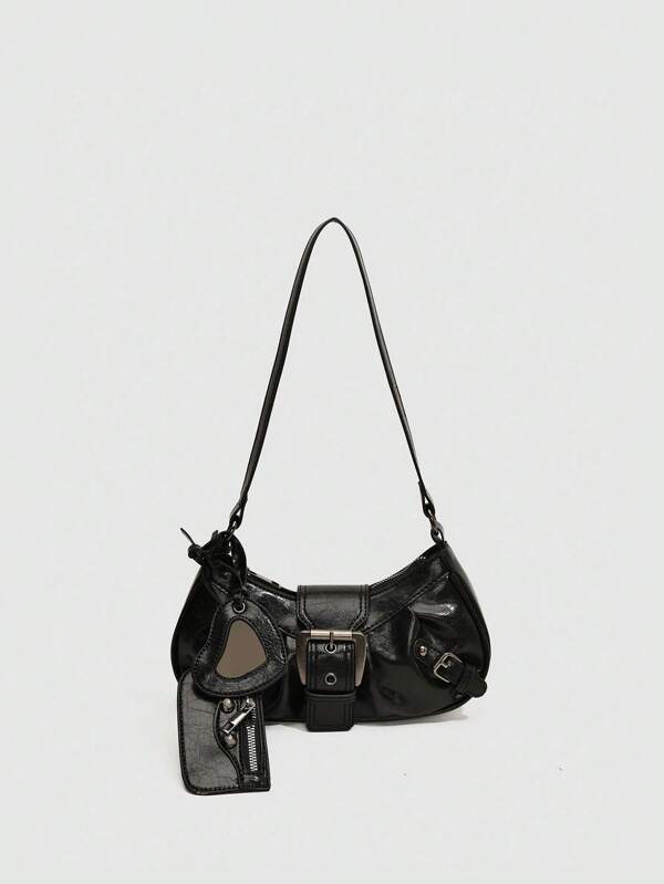 ROMWE Grunge Punk 1个Y2K哥特风铆钉装饰复古方形装饰女士单肩包，适合日常出行，是音乐节、摇滚风格和2000年代时尚的理想之选。