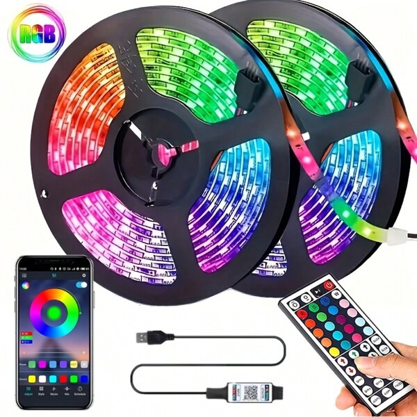 Bande lumineuse à LED 2835 RVB, alimentée par USB de 1 m à 15 m, rétroéclairage TV, télécommande et contrôle APP, mode musique, mode minuterie, parfait pour la maison, la chambre, les fêtes de Noël, la décoration de festival