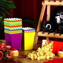12pcs Popcorn Boxes Mini Paper Popcorn Bags Cardboard Disposable Popcorn Container, Snack Candy Popcorn Holder For Carnival Party Supplies, For Birthday Party Wedding Movie Night Tableware Supplies(Black,White,Blue,Yellow,Green,Red,Pink)