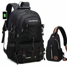 CsaxeKecna High-Capacity Travel Backpack With USB Charging Port - Waterproof & Lightweight, Durable Nylon, Adjustable Straps, Tablet Compartment - Ideal For Hiking, Camping & Outdoor Adventures - Black, Camping Gear|Functional Style|Secure Zipper Closure - 灰色 - 查看 2
