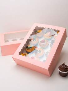 4 件/8 件野餐烘焙食品包装纸杯蛋糕盒，甜点蛋糕盒，适合外出、野餐、节日、生日派对、礼品盒 - 粉色 - 查看 9