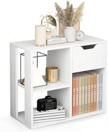 3 Cube Bookcase With Drawer, 2 Tier Bookshelf For Small Spaces, Modern Freestanding Display Rack With Open Shelves, Book Case, Wood Cube Storage Organizer Bedroom Living Room, Black
