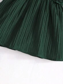 女婴可爱刺绣荷叶边休闲节日连衣裙，英伦风格夏季 - 墨綠色 - 查看 6