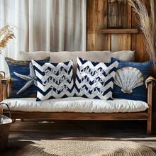 4 vỏ gối nhung ngắn in họa tiết phong cách bờ biển một mặt, kích thước 17,7*17,7in, vỏ gối thời trang, thích hợp cho phòng khách, ghế sofa, phòng ngủ, không bao gồm lõi gối - Loại A - Xem 8