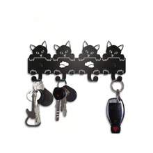 Perchero de pared con diseño de gato moderno, colgador de llaves con patrón de gato de metal, ganchos decorativos de gato adorables, adecuado para cocina, baño, dormitorio, organizador de llaves, estantería flotante, decoración navideña, ganchos, perchero de pared para abrigos, dormitorio, colgador de pared, organizador de llaves - Multicolor - Ver 3