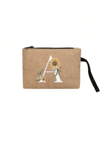 印有首字母和花卉图案 便携式手持钱包 便携式小包 适合送礼 旅行小包装 轻便储物袋 旅行洗衣拉链袋 - 非常适合旅行和度假派对 节日化妆包 - 送给朋友、家人或自己的完美礼物 - 旅行包 男女皆宜 女士钱包 迷你钱包 钱包 腕包钱包 零钱包 - 卡其色 - 查看 14