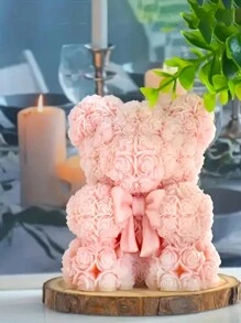 1 件全新情人节 3D 玫瑰花蝴蝶结熊形创意礼物、DIY 节日装饰饰品工艺品、可爱动物香薰蜡烛硅胶模具 - 白色 - 查看 2