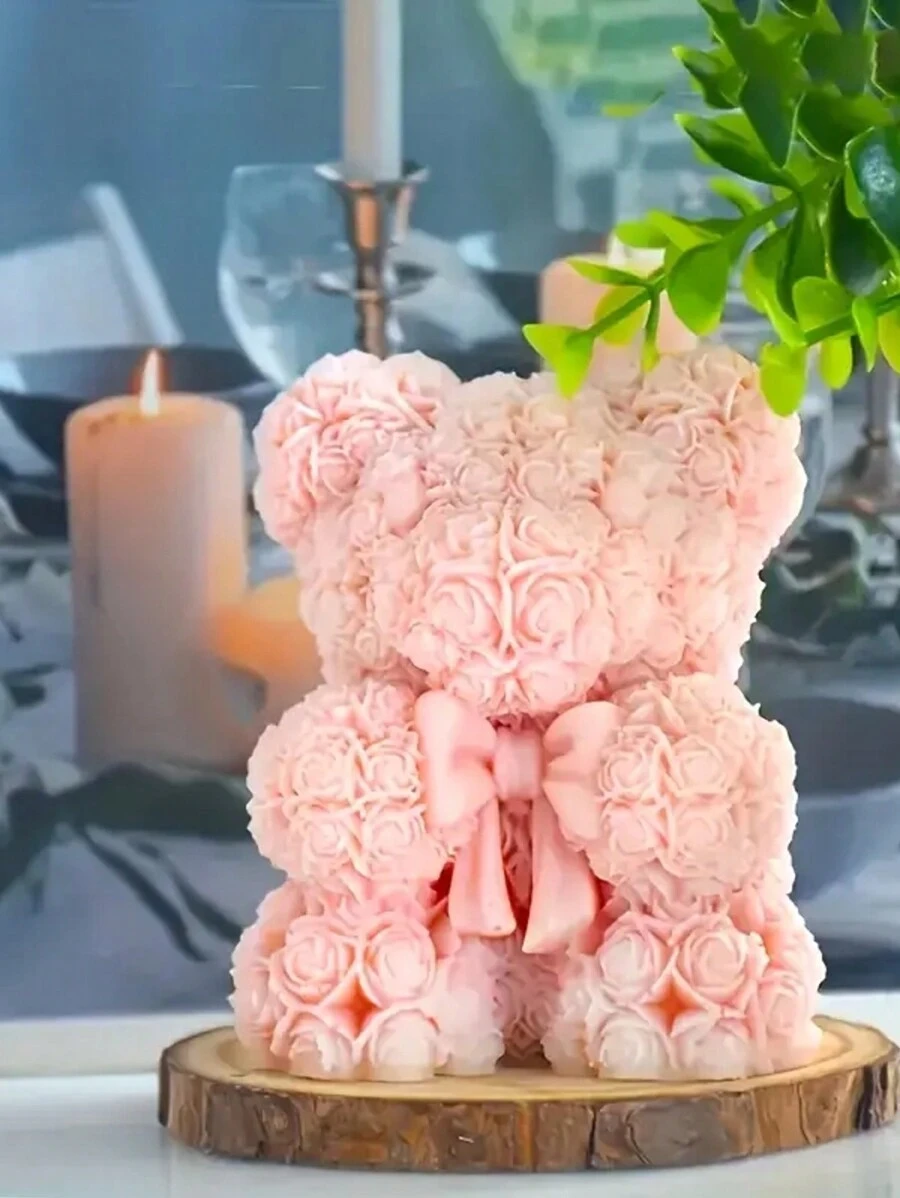 1 件全新情人节 3D 玫瑰花蝴蝶结熊形创意礼物、DIY 节日装饰饰品工艺品、可爱动物香薰蜡烛硅胶模具