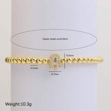 Pulseira com Contas Iniciais de 4mm A-Z, Revestida a Ouro 18K com Micro Pavê de CZ, Formato de Balão Bolha, Cordão Elástico, Joia Simples para Presente Feminino