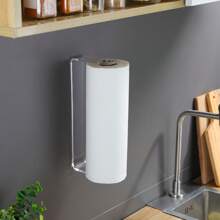 1pc Self-Adhesive Kitchen Paper Towel Holder, Wall-Mounted Paper Towel Rack, Easy To Install, Space-Saving Design - Transparent - View 4