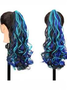 Curly Hair Ponytail Extension Dark Brown Claw Clip In Hair Extensions Ponytail 20"Blue Highlights Wavy Ponytail Wig Synthetic Natural Fluffy Fake Hair Daily Holiday Use Hot Selling
