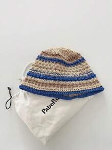 1 件装复古双色条纹草编渔夫帽，百搭女士紧凑型渔夫帽 - 彩色 - 查看 16