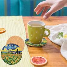8pcs/Set DIY Diamond Painting Coasters, Sunflower Pattern Drink Coasters With Holder, Non-Slip, Handmade Gift, Mosaic Craft