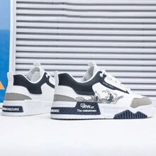 1双男士休闲防水系带字母印花PU低帮户外运动滑板鞋 - 藍色 - 查看 4