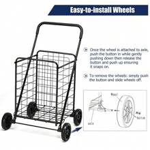 Portable Folding Shopping Cart Utility Trolley For Grocery, Laundry, And Travel - Black Outdoor Decor