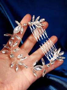 1pc Pearl & Rhinestone Comb Bridal Hair Accessory For Women, Handmade Elegant Boho Tiaras