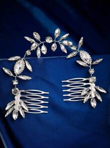 1pc Pearl & Rhinestone Comb Bridal Hair Accessory For Women, Handmade Elegant Boho Tiaras