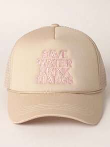 1pc Women's Outdoor Embroidered "SAVE WATER DRINK MARGS" Adjustable Drawstring Baseball Mesh Cap, Suitable For Spring/Autumn Travel, Fashionable & Versatile Sun Protection Hat, Unisex Y2K Style Cap - Baseball Cap - View 4