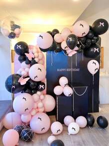 85 个气球和 20 个蝴蝶结、黑色和粉色气球拱门套装、马卡龙粉色和黑色气球、粉色黑色蝴蝶结派对装饰、18 英寸 10 英寸 5 英寸黑色和粉色气球，适合婚礼新娘送礼会周年生日派对 - 彩色 - 查看 5