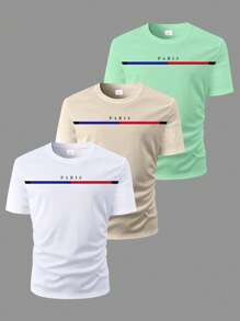 Purechapter Bộ đồ mặc nhà thoải mái, nhẹ, thoáng khí, 3 món cho bé trai tuổi teen: Áo phông cổ tròn tay ngắn, mùa hè - Nhiều màu - Xem 1