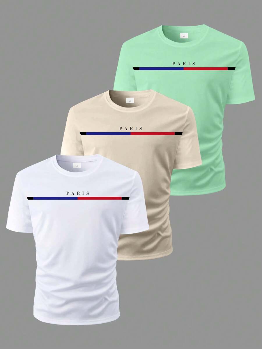 Purechapter Bộ đồ mặc nhà thoải mái, nhẹ, thoáng khí, 3 món cho bé trai tuổi teen: Áo phông cổ tròn tay ngắn, mùa hè - Nhiều màu - Xem 1