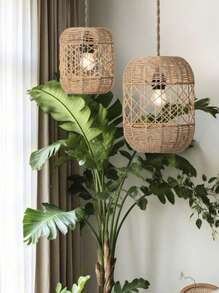 1pc Handwoven Paper Rope Lampshade - Bohemian Pendant Light Cover For Restaurants, Bars, Homes, And Tea Rooms - Unique And Artistic Hanging Lighting Decor