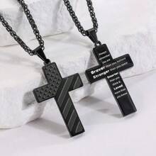 Semoya Golden/Silver/Black Cross Necklace Bible Verse Stainless Steel American Flag Pendant Chain For Men/Women Jewelry Gift - Khaki - View 3