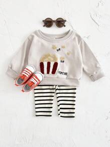 2 件套女婴蛋糕刺绣运动衫和裤子套装，春夏休闲