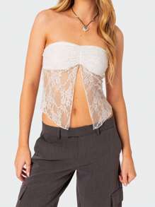 Women Lace Tube Tops Summer Strapless Cropped Bandeau Backless Shirts For Streetwear Aesthetic Grunge Clothes - trắng - Xem 3