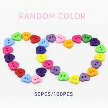 13mm 100pcs Heart Shaped Candy Colors Button 2 Holes Sewing Crafts Decoration Button,Sewing Scrapbooking Decorative Card Making DIY(Random Color)