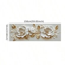 1 יחידה עלי זהב פוסטר והדפסים של פרחים לבנים, ציור קנבס 3D, תמונות אמנות קיר לסלון לחדר שינה עיצוב משרד לא ממוסגר 50x150 ס"מ/19.68x59.05 אינץ' - ריבוי צבעים - ראה 12