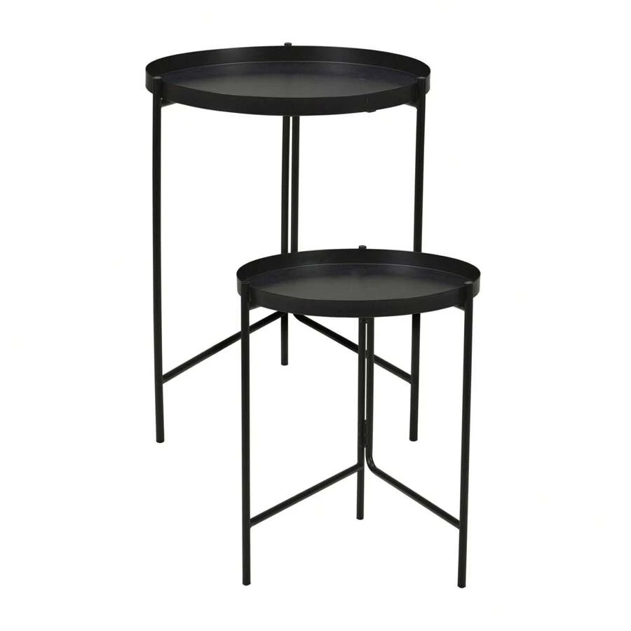 Well Home Wellhome Set Of 2 Round Side Tables In Black Metal Ø31 Ø36cm. Free Shipping In 24/72h - Multicolor - View 1
